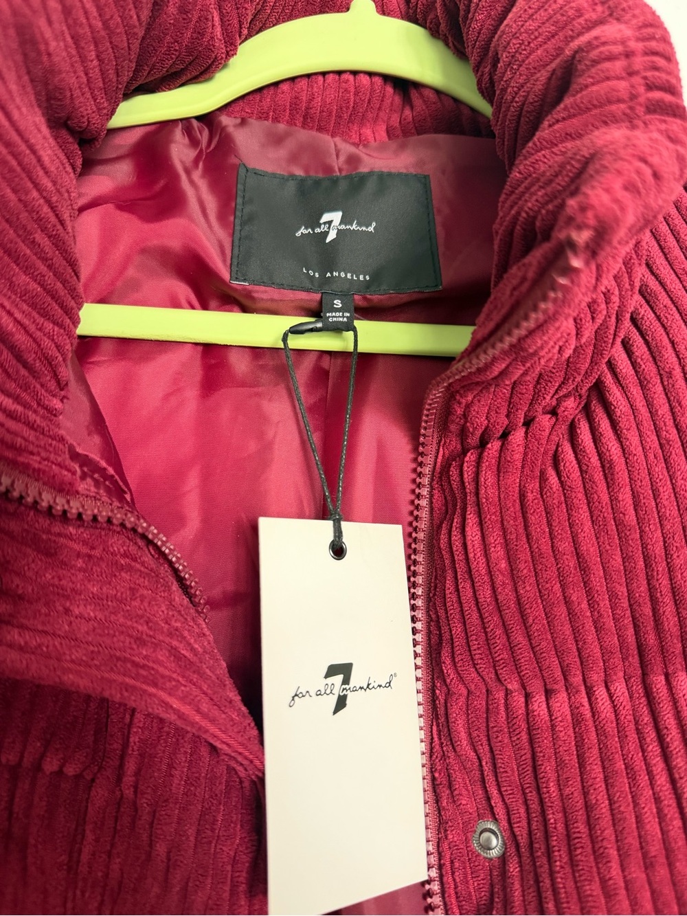 7 For All Mankind Women's Deep Red Corduroy Teddy Jacket